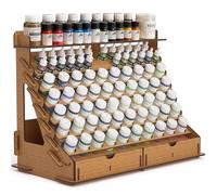 FREEAMG Wooden Paint Organizer for 74 Bottles/14 Brushes, Paint Holder With 2 Cabinets, Display Organizer for Miniature Set & DIY Tools
