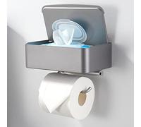 FreeAngle Toilet Paper Holder with Shelf,Flushable Wipes Dispenser Wall Mounted Grey Bathroom Storage Rack Hide Wet Wipes for Bathroom Washroom