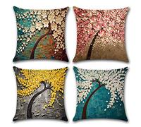 Freeas Cushion Cover, Set of 4 Oil Painting Pattern Pillowcase Square House Sofa Pillow Cover 45 x 45 cm