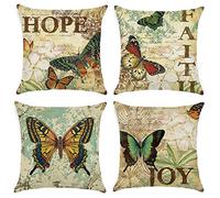 Freeas Cushion Covers Set of 4 Multi Butterfly Pattern Square Throw Pillow Case for Sofa Bedroom Car 18 x 18 Inch / 45x 45cm
