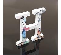 Freeas Flower Painting Decorative Wood Letters, 26 Marquee Alphabet Letters DIY Words Sign for Children Baby Name Girls Bedroom Wedding Birthday Party Home Décor (Letter H)