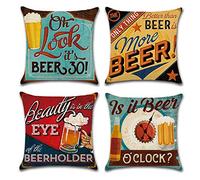 Freeas Pillowcases Canvas Decorative Throws Pillows Cushions Covers Creative Pillowcase for Sofa Bedroom Set of 4, 18x18 Inch