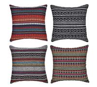 Freeas Set of 4 Decorative Throw Pillow Cover for Couch Sofa Bed Bohemian Retro Stripe Cotton Blend Linen Pillow Case