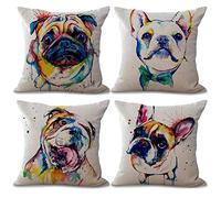 Freeas Set of 4 Dog Pillow Cases, Throw Cushion Cover Cotton Linen Pillowcase Home Decoration,45x45cm