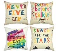 Freeas Set of 4 Inspirational Phrase Pillow Cases, Throw Cushion Cover Cotton Linen Pillowcase Home Decoration,45x45cm