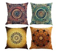 Freeas Set of 4 Mandala Throw Pillow Covers Bohemian Decorative Square 18 x 18 Inch 45 x 45 cm Boho Cushions for Home Decor Design Sofa Bedroom Car Floral Outdoor Cushions (B)