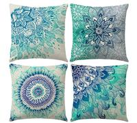 Freeas Set of 4 Mandala Throw Pillow Covers Bohemian Decorative Square 18 x 18 Inch 45 x 45 cm Boho Cushions for Home Decor Design Sofa Bedroom Car Floral Outdoor Cushions (A)