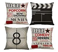 Freeas Set of 4 Movie Pattern Pillow Cases, Throw Cushion Cover Cotton Linen Pillowcase Home Decoration,45x45cm