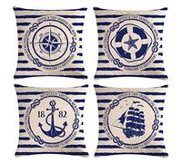 Freeas Set of Ocean Navigation Pillow Cases, Throw Cushion Cover Cotton Linen Pillowcase Home Decoration,45x45cm
