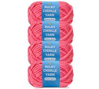 FREEASYFAR 4 * 3.5Oz Soft Velvet Yarn Chenille Yarn for Crocheting and Knitting - Light Bulky (93 Yards/100g) - Polyester - Yarn for Blanket Amigurumi Weaving Crafts (Hot Pink, 4 Pack)