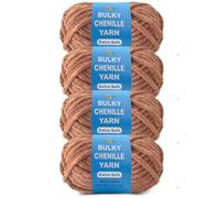 FREEASYFAR 4 * 3.5Oz Soft Velvet Yarn Chenille Yarn for Crocheting and Knitting - Light Bulky (93 Yards/100g) - Microfiber Polyester - Yarn for Blanket Amigurumi Weaving Crafts (Mocha Brown, 4 Pack)