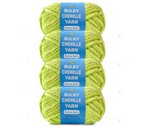 FREEASYFAR 4 * 3.5Oz Soft Velvet Yarn Chenille Yarn for Crocheting and Knitting - Light Bulky (93 Yards/100g) - Polyester - Yarn for Blanket Amigurumi Weaving Crafts (Mustard Green, 4 Pack)