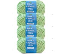 FREEASYFAR 4 * 3.5Oz Soft Velvet Yarn Chenille Yarn for Crocheting and Knitting - Light Bulky (93 Yards/100g) - Polyester - Yarn for Blanket Amigurumi Weaving Crafts (Mint Green, 4 Pack)