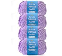 FREEASYFAR 4 * 3.5Oz Soft Velvet Yarn Chenille Yarn for Crocheting and Knitting - Light Bulky (93 Yards/100g) - Microfiber Polyester - Yarn for Blanket Amigurumi Weaving Crafts (Purple, 4 Pack)