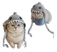 Freebily Adjustable Funny Shark Hat for Cats Cute Knit Cap Accessory Costume for Easter Birthday Parties Grey One Size