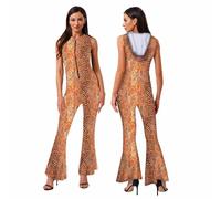 Freebily Adult Womens Disco Jumpsuits Fancy Dress Retro Party Costume Flared Bell Bottom Pants for Halloween Cosplay Orange S