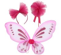 Freebily Adults Kids Sparkly Butterfly Wings with Mesh Headband and Fairy Stick for Masquerade Cosplay Pink One Size