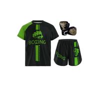 Freebily Boys Boxing Costume Boxer Training Uniforms Kickboxing T-Shirt MMA Trunks and 1 Pair Boxing Gloves Green&Black 9-10 Years