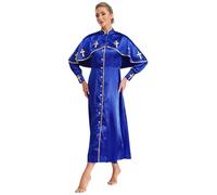 Freebily Clergy Dress for Women Metallic Trim Church Choir Robe Long Sleeve Elegant Maxi Dress Priest Costume Blue XL