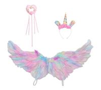 Freebily Colorful Feather Wings with Headband and Fairy Stick for Themed Party Masquerade Stage Performance Colorful M One Size