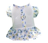 Freebily Cute Princess Dress for Dogs Flower Print Dog Dress with D-ring Birthday Party Luxury Puppy Skirt for Wedding Blue XS