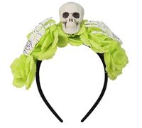 Freebily Day of the Dead Headpiece Skull Headband Gothic Mexican Floral Hair Hoops for Halloween Masquerade Type A Green One Size