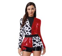 Freebily Deville Witch Cosplay Black White Printed Leotard Bodysuit Women Devil Costume Cosplay for Halloween Red S