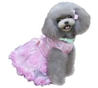 Freebily Dog Cat Dress Flowers Decor Cute Dog Dresses Puppy Tutu Princess Skirt for Chihuahua Teddy Pomeranian Hot Pink L