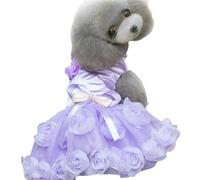 Freebily Dog Cat Dress Flowers Decor Cute Dog Dresses Puppy Tutu Princess Skirt for Chihuahua Teddy Pomeranian Purple L