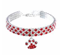 Freebily Dog Collar with Rhinestone Crystal Bling Kitten Collars Glitter Jeweled Sparkly Diamond Girl Puppy Collar Red&White M
