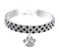 Freebily Dog Collar with Rhinestone Crystal Bling Kitten Collars Glitter Jeweled Sparkly Diamond Girl Puppy Collar Black&White L