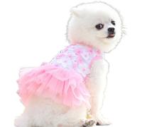 Freebily Dog Dress Luxury Princess Tutu Dresses for Girl Dogs Cute Mesh Pet Skirt with Flower Cat Puppy Clothes Pink S