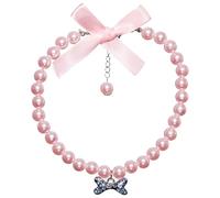 Freebily Dog Faux Pearl Collars Pet Pearls Diamonds Bow Necklace Puppy Cat Jewelry Pearl Accessories Neck Strap Pink&Blue M