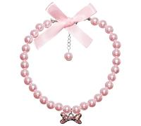 Freebily Dog Faux Pearl Collars Pet Pearls Diamonds Bow Necklace Puppy Cat Jewelry Pearl Accessories Neck Strap Pink L