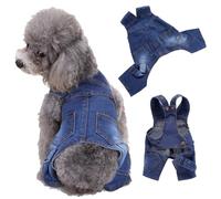 Freebily Dog Jean Overalls Puppy Denim Jacket Pet Jeans Overalls Onesies Dogs Shirts Pet Jumpsuit for Cold Weather Blue XS
