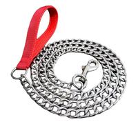 Freebily Dog Metal Chain Leash Heavy Duty Flat Chain with Padded Handle Chew Proof Anti-Pull for Pets Red 3.0MM
