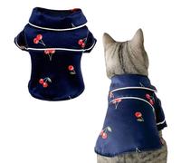 Freebily Dog Pajama Lightweight Comfortable Pet Sleepwear Front Button-up Lapel Dogs Cat Pjs Puppy Costume Navy Blue S