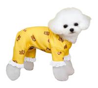 Freebily Dog Pajamas Comfortable Four-Legged Clothes for Small Medium Dogs Cute Printed Summer Puppy Jumpsuit Yellow M