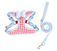 Freebily Escape Proof Kitten Harness with Bow Soft Adjustable Mesh Dog Vest and Leash Set for Kitty Cat Puppy Walking Red Blue S