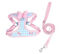 Freebily Escape Proof Kitten Harness with Bow Soft Adjustable Mesh Dog Vest and Leash Set for Kitty Cat Puppy Walking Blue Pink XL