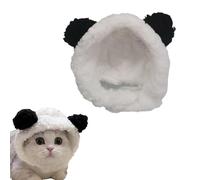 Freebily Funny Dog Cat Hat with Bear Ears Adjustable Soft Plush Headwear Warm Winter Costume for Small Pets Party Cosplay White Black One Size