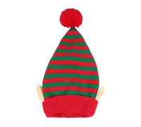 Freebily Funny Santa Helper Elf Hat for Adults Colorful Knitted Beanie with Jumbo Pom Pom Christmas Party Accessory Red Green A One Size