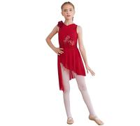 Freebily Girls Ballet Lyrical Latin Modern Contemporary Dance Costume Sleeveless Irregular Leotard Dress Burgundy 14 Years