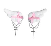 Freebily Gothic Lolita Hair Clips Dark Wing Bow Chain Cross Hairpin for Halloween Role Play Photography Pink One Size