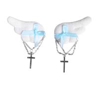 Freebily Gothic Lolita Hair Clips Dark Wing Bow Chain Cross Hairpin for Halloween Role Play Photography Blue One Size