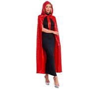 Freebily Halloween Sequins Hooded Cape Costume Shiny Princess Fairy Mermaid Cloaks for Women Cosplay Party Christmas Red One Size