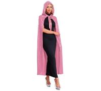 Freebily Halloween Sequins Hooded Cape Costume Shiny Princess Fairy Mermaid Cloaks for Women Cosplay Party Christmas Pink One Size