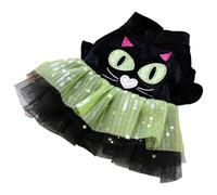 Freebily Holiday Cosplay Dress for Dogs Kitty Pattern Short Sleeve Pet Tutu Dress with Press Buttons for Halloween Black L