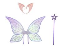 Freebily Kids Adult Sparkly Fairy Butterfly Wings with Elf Ears and Star Wand Princess Angel Wing for Halloween Cosplay Purple One Size