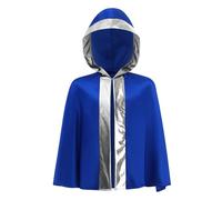 Freebily Kids Boys Boxing Costume Open Front Metallic Trim Hooded Boxing Cape Cloak for Halloween Cosplay Blue Silver 15-16 Years